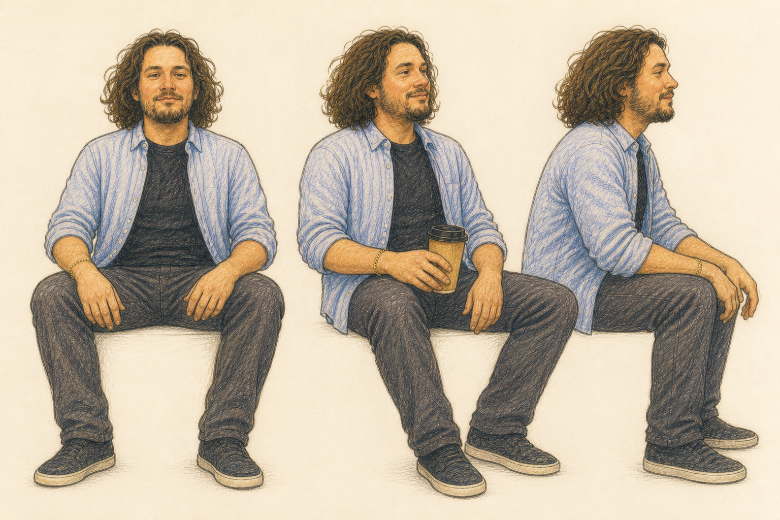 Emmerit character turnaround showing front, three-quarter, and side views.