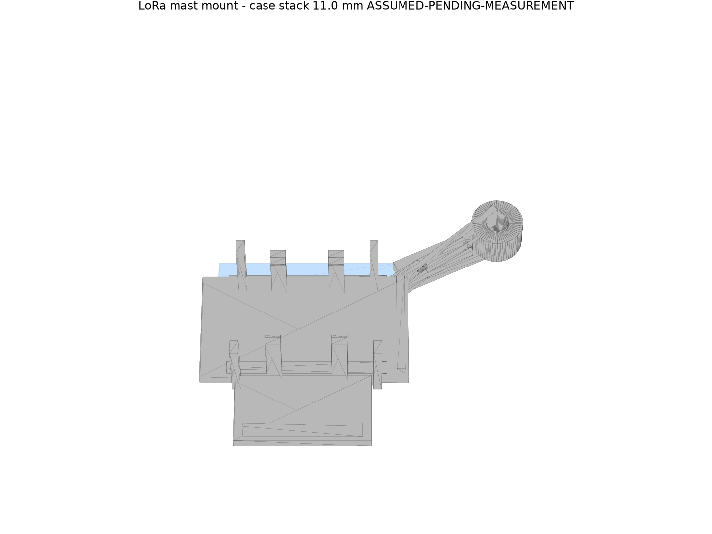 Front elevation of the mount showing the antenna boss above the cradle and the foot interface below